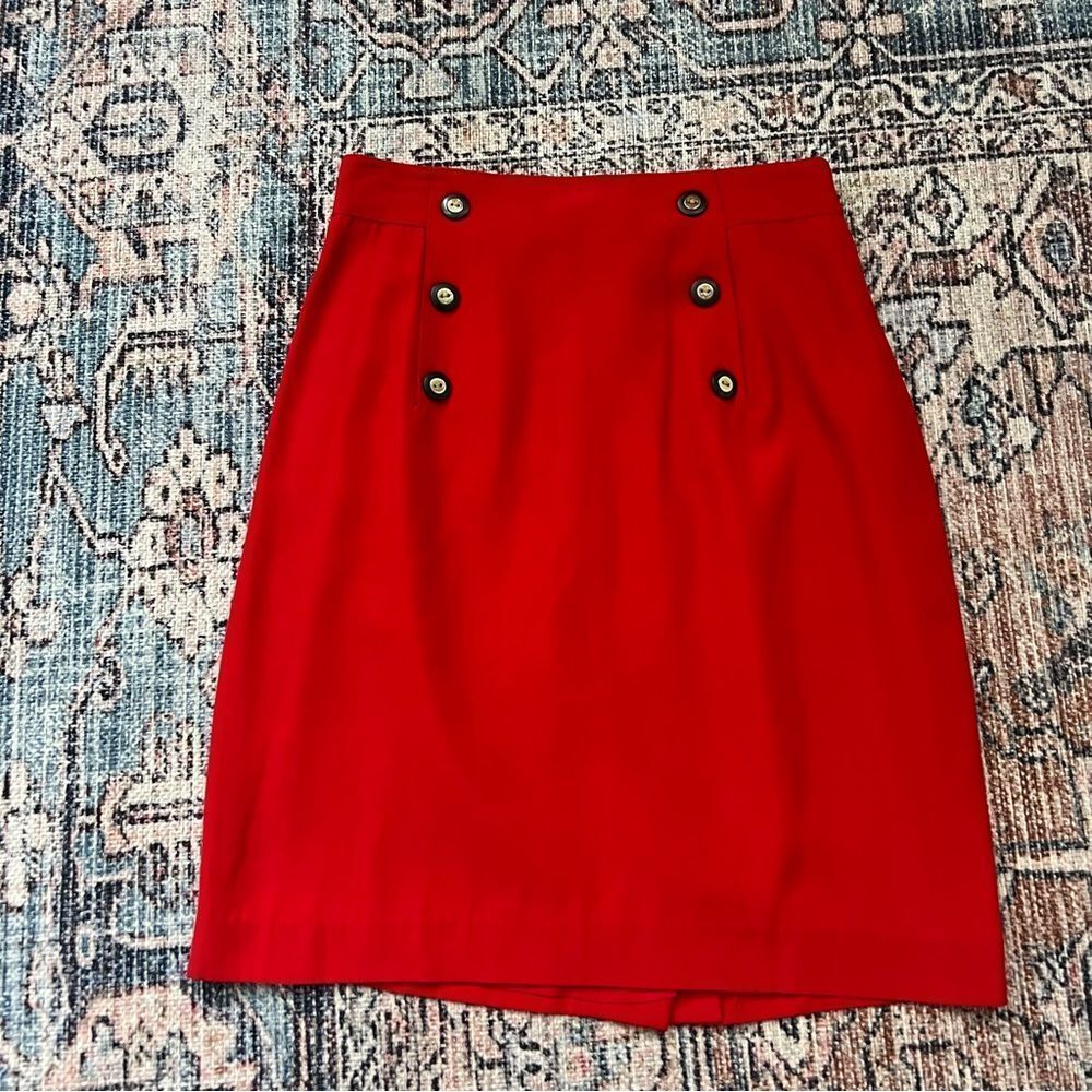 Vintage Gantos Red Women's Pencil Skirt with Button Accents Size 8